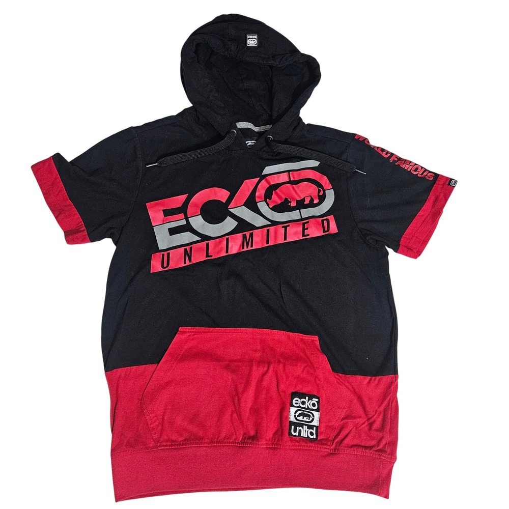 Ecko Unltd Mens Short Sleeve Hoodie Black Red Graphic Logo Size S